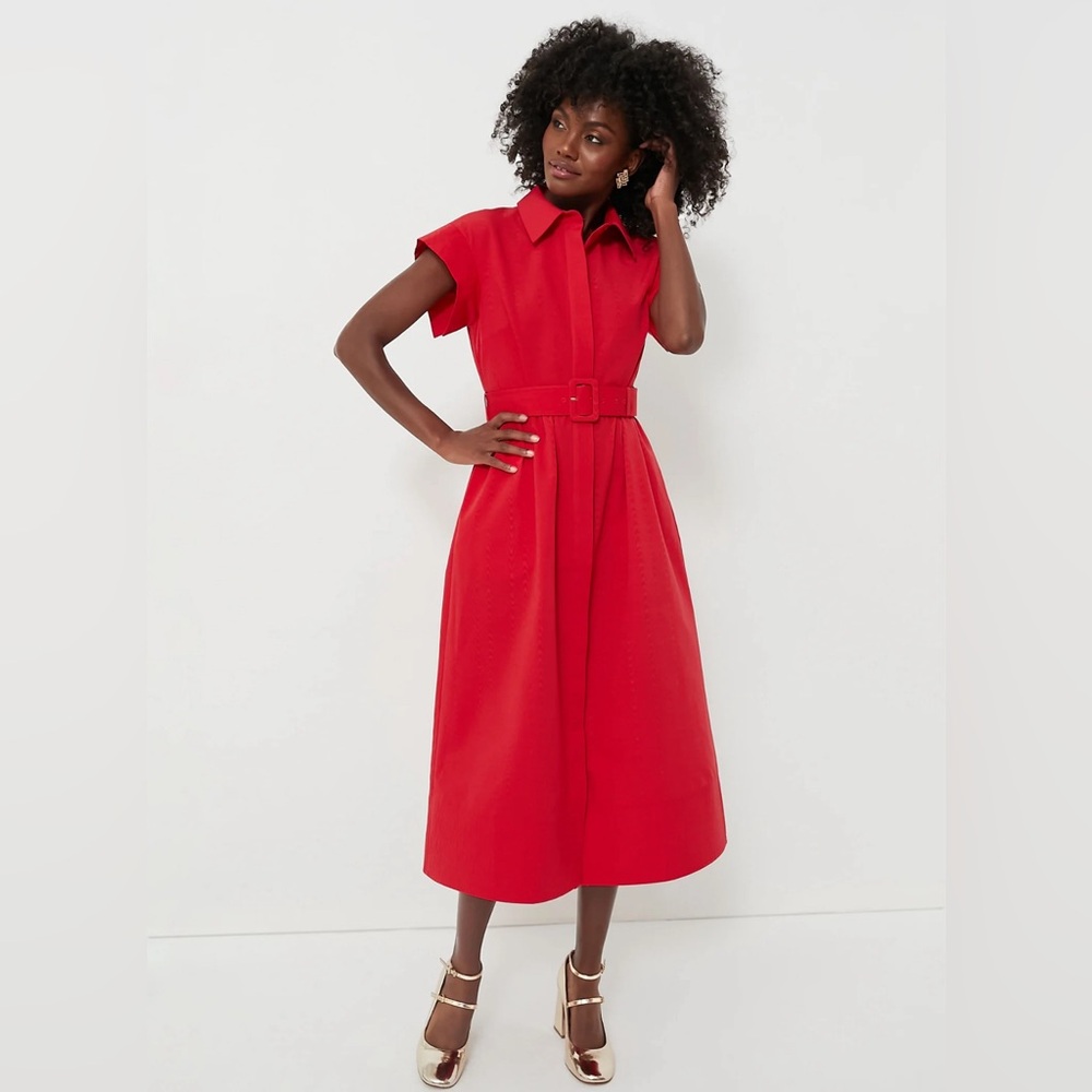 Tuckernuck Red Midi Shirt Dress with Belt